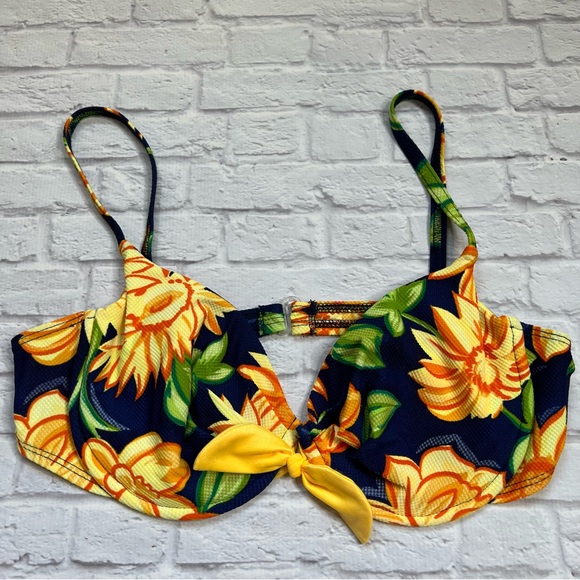 Sassafras Blue Yellow Orange Flowers Floral Vintage Bikini Size 12 / 14 Small - Picture 2 of 13
